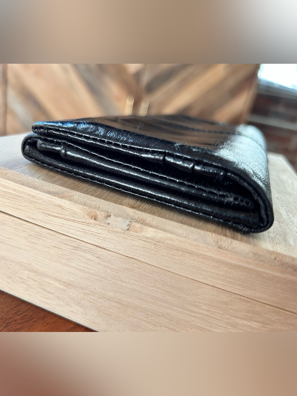 Vintage Hobo Black Leather Trifold Long Wallet Clutch Black - Picture 6 of 7